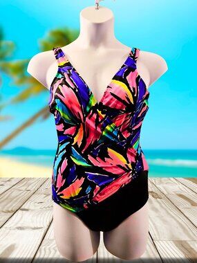 Vintage Catalina Swimsuit One Piece Size 12 Colorful 80s 90s Retro USA Made